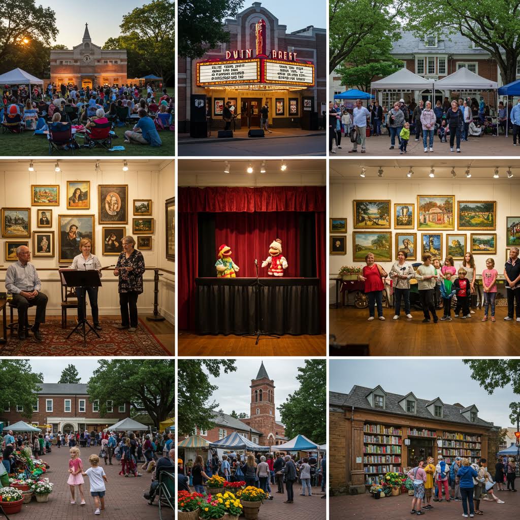 도시 거리와 공연장, 갤러리, 야외 무대의 풍경이 이어지며 지역 사회의 커뮤니티 문화가 교차하는 현장